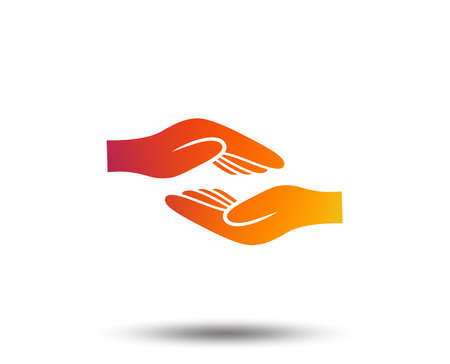 Helping hands sign icon. Charity or endowment symbol. Human palm. Blurred gradient design element. Vivid graphic flat icon.のイラスト素材