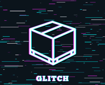 Glitch effect. Parcel box line icon. Logistics delivery sign. Package tracking symbol. Background with colored lines. Vectorのイラスト素材