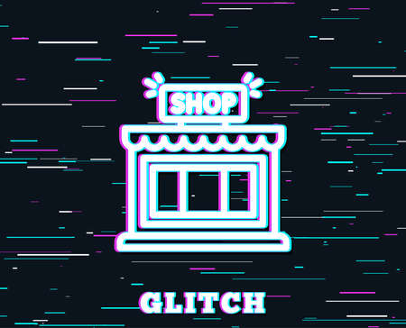 Glitch effect. Shop line icon. Store symbol. Shopping building sign. Background with colored lines. Vectorのイラスト素材