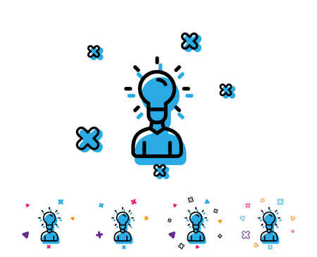 Human silhouette with Idea lamp line icon. Business or Education concept sign. Line icon with geometric elements. Bright colourful design. Vectorのイラスト素材