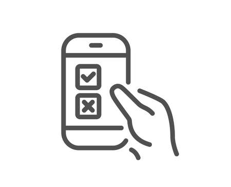 Mobile survey line icon. Select answer sign. Business interview symbol. Quality design element. Classic style survey icon. Editable stroke. Vectorのイラスト素材
