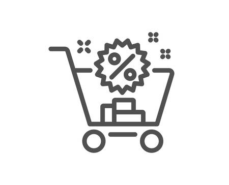 Shopping cart line icon. Sale discounts sign. Clearance symbol. Quality design element. Classic style shopping cart. Editable stroke. Vectorのイラスト素材