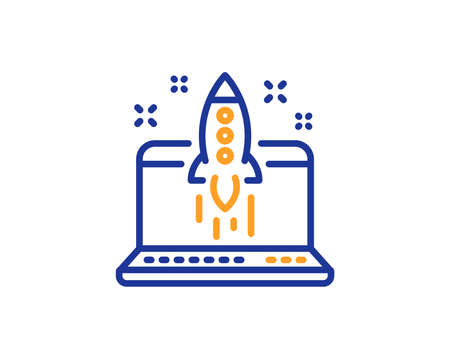 Start business line icon. Launch crowdfunding project sign. Innovation symbol. Colorful outline concept. Blue and orange thin line color icon. Start business Vectorのイラスト素材