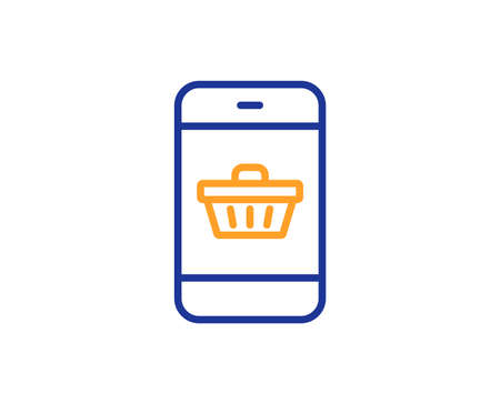 Mobile Shopping cart line icon. Smartphone Online buying sign. Supermarket basket symbol. Colorful outline concept. Blue and orange thin line color icon. Smartphone buying Vectorのイラスト素材