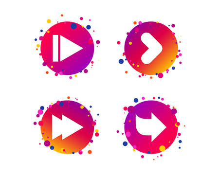 Arrow icons. Next navigation arrowhead signs. Direction symbols. Gradient circle buttons with icons. Random dots design. Vectorのイラスト素材