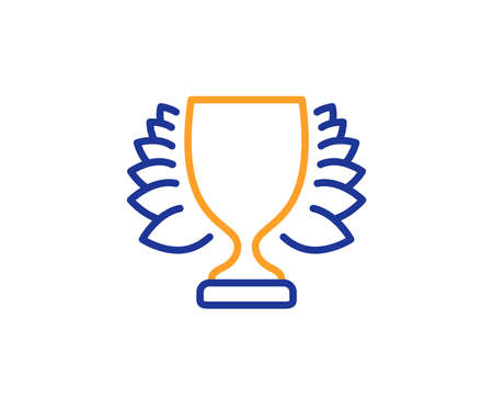Award cup line icon. Winner Trophy with Laurel wreath symbol. Sports achievement sign. Colorful outline concept. Blue and orange thin line color icon. Winner Vectorのイラスト素材