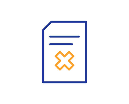 Remove Document line icon. Delete Information File sign. Paper page concept symbol. Colorful outline concept. Blue and orange thin line color icon. Delete file Vectorのイラスト素材