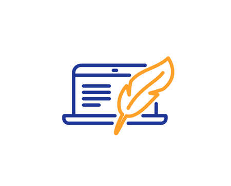 Copywriting notebook line icon. Ð¡opyright feather sign. Media content symbol. Colorful outline concept. Blue and orange thin line color icon. Copyright laptop Vectorのイラスト素材