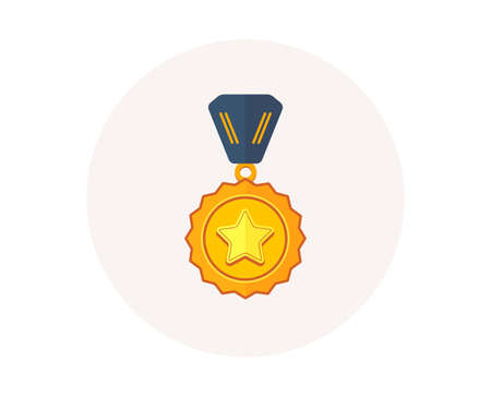Winner medal icon. Golden prize sign. Success award symbol. First place winner. Colorful icon in circle button. Best medal, sport trophy vectorのイラスト素材