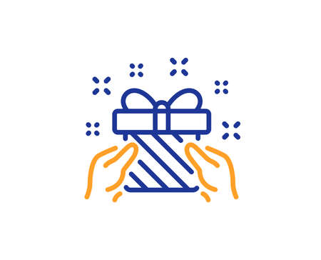 New year present line icon. Christmas gift box sign. Surprise symbol. Colorful outline concept. Blue and orange thin line color icon. Gift Vectorのイラスト素材