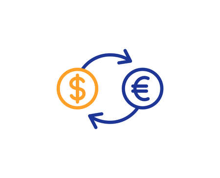 Money exchange line icon. Banking currency sign. Euro and Dollar Cash transfer symbol. Colorful outline concept. Blue and orange thin line color icon. Currency exchange Vectorのイラスト素材