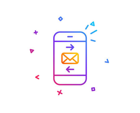 Mail line icon. Smartphone communication symbol. Business chat sign. Gradient line button. Mail icon design. Colorful geometric shapes. Vectorのイラスト素材
