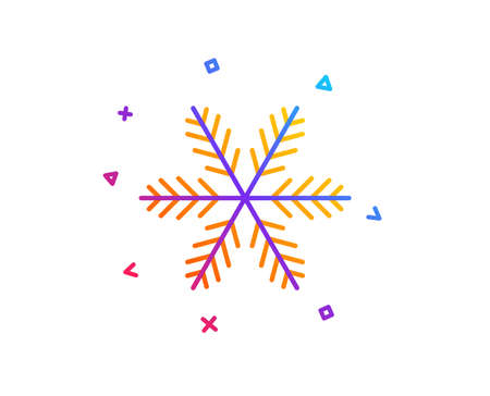 Snowflake line icon. Christmas snow sign. Winter or cold symbol. Gradient line button. Snowflake icon design. Colorful geometric shapes. Vectorのイラスト素材