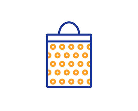 Shopping bag with circles line icon. Present or Sale sign. Birthday Shopping symbol. Package in Gift Wrap. Colorful outline concept. Blue and orange thin line color icon. Shopping bag Vectorのイラスト素材
