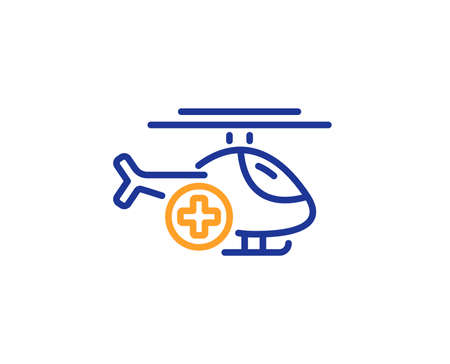 Medical helicopter line icon. Emergency sky transport sign. Colorful outline concept. Blue and orange thin line color Medical helicopter icon. Vectorのイラスト素材
