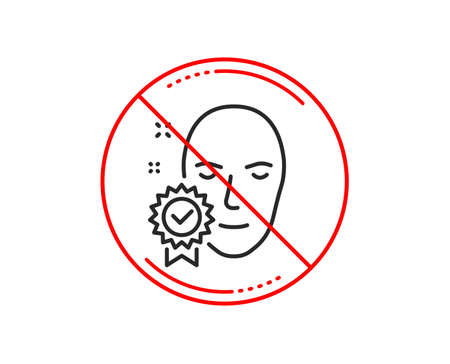 No or stop sign. Face verified line icon. Access granted sign. Facial identification success symbol. Caution prohibited ban stop symbol. No  icon design.  Vectorのイラスト素材
