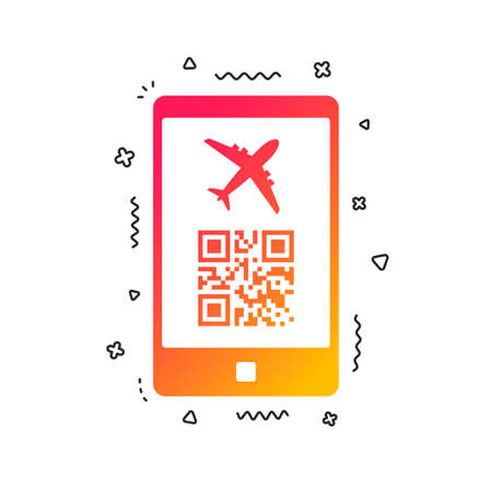 Boarding mobile pass flight sign icon. Airport ticket on smartphone symbol. Colorful geometric shapes. Gradient boarding pass icon design.  Vectorのイラスト素材