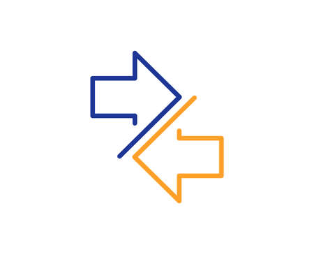 Synchronize arrows line icon. Communication Arrowheads symbol. Navigation pointer sign. Colorful outline concept. Blue and orange thin line color icon. Synchronize Vectorのイラスト素材