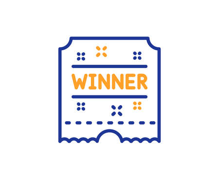Winner ticket line icon. Amusement park award sign. Colorful outline concept. Blue and orange thin line color icon. Winner ticket Vectorのイラスト素材