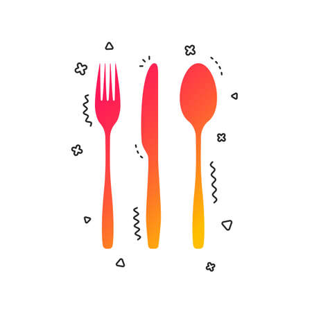 Fork, knife, tablespoon sign icon. Cutlery collection set symbol. Colorful geometric shapes. Gradient cutlery icon design.  Vectorのイラスト素材