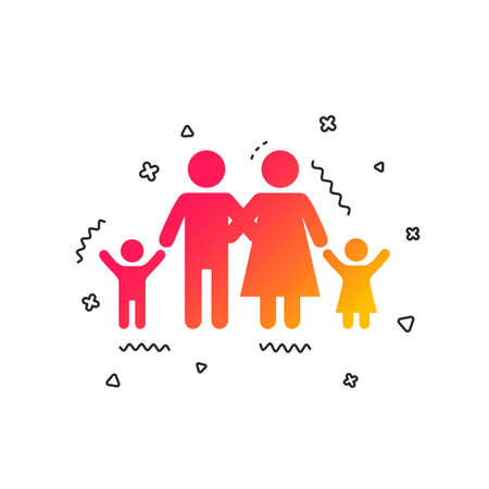 Family icon. Parents with children symbol. Family insurance. Colorful geometric shapes. Gradient family icon design.  Vectorのイラスト素材
