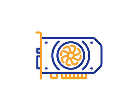 Gpu graphic card line icon. Computer component hardware sign. Colorful outline concept. Blue and orange thin line color Gpu icon. Vectorのイラスト素材