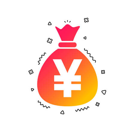 Money bag sign icon. Yen JPY currency symbol. Colorful geometric shapes. Gradient money icon design.  Vectorのイラスト素材