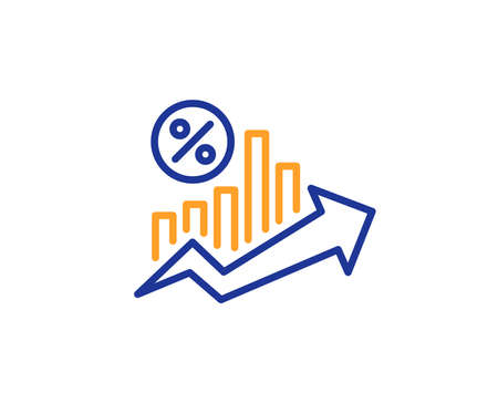 Loan percent growth chart line icon. Discount sign. Credit percentage symbol. Colorful outline concept. Blue and orange thin line color Loan percent icon. Vectorのイラスト素材