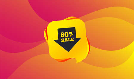 80% sale arrow tag sign icon. Discount symbol. Special offer label. Wave background. Abstract shopping sale banner. Template for design. Vectorのイラスト素材