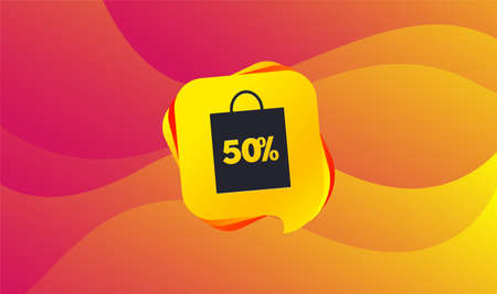 50% sale bag tag sign icon. Discount symbol. Special offer label. Wave background. Abstract shopping sale banner. Template for design. Vectorのイラスト素材