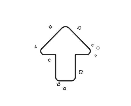 Upload arrow line icon. Direction Arrowhead symbol. Navigation pointer sign. Geometric shapes. Random cross elements. Linear Upload icon design. Vectorのイラスト素材