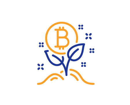 Bitcoin line icon. Cryptocurrency startup sign. Crypto leaf symbol. Colorful outline concept. Blue and orange thin line color Bitcoin project icon. Vectorのイラスト素材