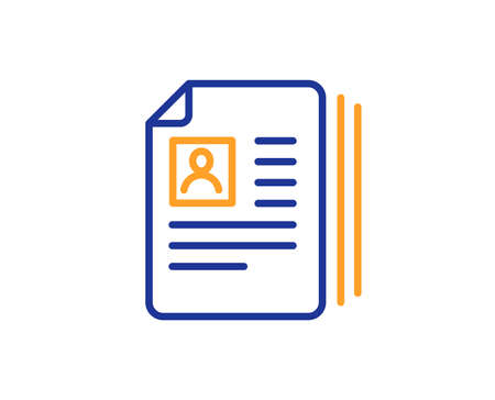 Business recruitment line icon. CV documents or Portfolio sign. Colorful outline concept. Blue and orange thin line color icon. CV documents Vectorのイラスト素材