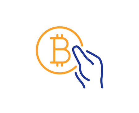 Bitcoin pay line icon. Cryptocurrency coin sign. Crypto money symbol. Colorful outline concept. Blue and orange thin line color Bitcoin pay icon. Vectorのイラスト素材