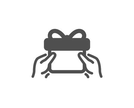 Give a Gift box icon. Present or Sale sign. Birthday Shopping symbol. Package in Gift Wrap. Quality design element. Classic style icon. Vectorのイラスト素材