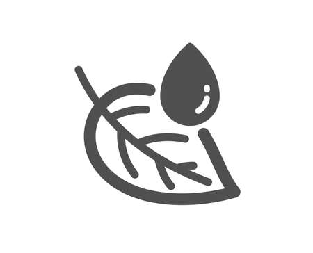Leaf with water drop icon. Nature plant dew sign. Environmental care symbol. Quality design element. Classic style icon. Vectorのイラスト素材
