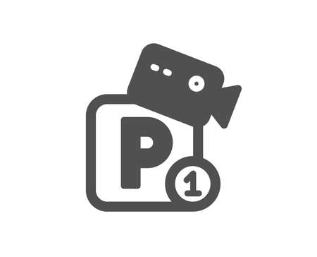 Parking with video monitoring icon. Car park sign. Transport place symbol. Quality design element. Classic style icon. Vectorのイラスト素材