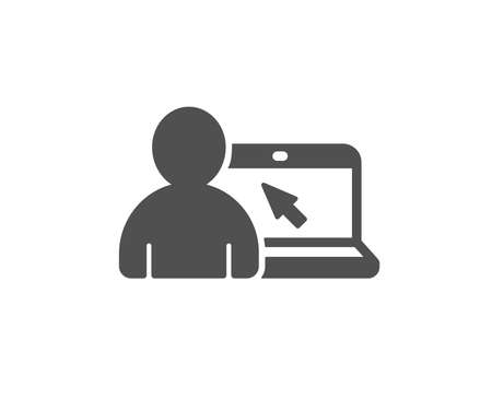 Online Education icon. Notebook or Laptop with mouse cursor sign. Internet Lectures symbol. Quality design element. Classic style icon. Vectorのイラスト素材