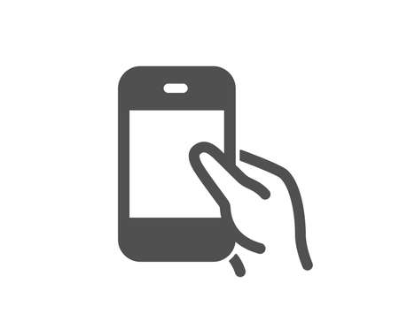 Hold Smartphone icon. Give Cellphone or Phone sign. Ð¡ommunication Mobile device symbol. Quality design element. Classic style icon. Vectorのイラスト素材