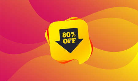 80% sale arrow tag sign icon. Discount symbol. Special offer label. Wave background. Abstract shopping banner. Template for design. Vectorのイラスト素材