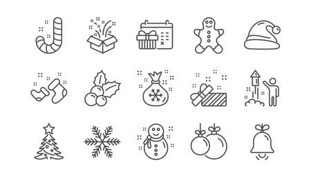 Christmas line icons. Santa hat, Snowflake and Gift box. New year linear icon set.  Vectorのイラスト素材