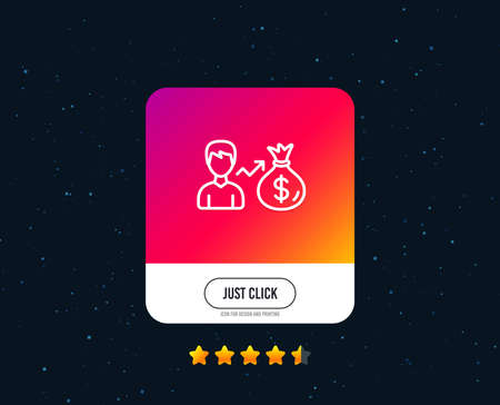 Businessman earnings line icon. Dollar money bag sign. Web or internet line icon design. Rating stars. Just click button. Vectorのイラスト素材