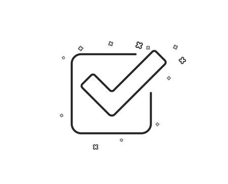 Check line icon. Approved Tick sign. Confirm, Done or Accept symbol. Geometric shapes. Random cross elements. Linear Checkbox icon design. Vectorのイラスト素材