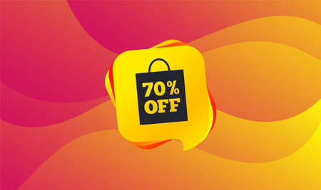 70% sale bag tag sign icon. Discount symbol. Special offer label. Wave background. Abstract shopping banner. Template for design. Vectorのイラスト素材