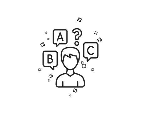 Quiz test line icon. Select answer sign. Business interview symbol. Geometric shapes. Random cross elements. Linear Quiz test icon design. Vectorのイラスト素材