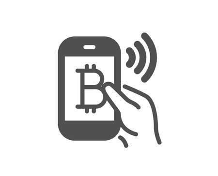 Bitcoin mobile pay icon. Cryptocurrency sign. Crypto money symbol. Quality design element. Classic style icon. Vectorのイラスト素材