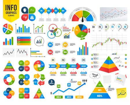 Business infographic template. Birthday party icons. Cake and gift box signs. Air balloon and fireworks symbol. Financial chart. Time counter. Vectorのイラスト素材