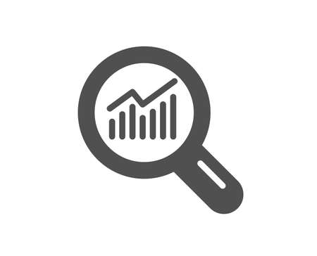 Chart icon. Report graph or Sales growth sign in Magnifying glass. Analysis and Statistics data symbol. Quality design element. Classic style icon. Vectorのイラスト素材