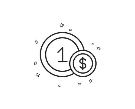 Coins line icon. Money sign. Dollar currency symbol. Cash payment method. Geometric shapes. Random cross elements. Linear Usd coins icon design. Vectorのイラスト素材