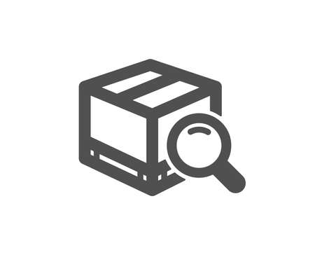 Search package icon. Delivery box sign. Parcel tracking symbol. Quality design element. Classic style icon. Vectorのイラスト素材
